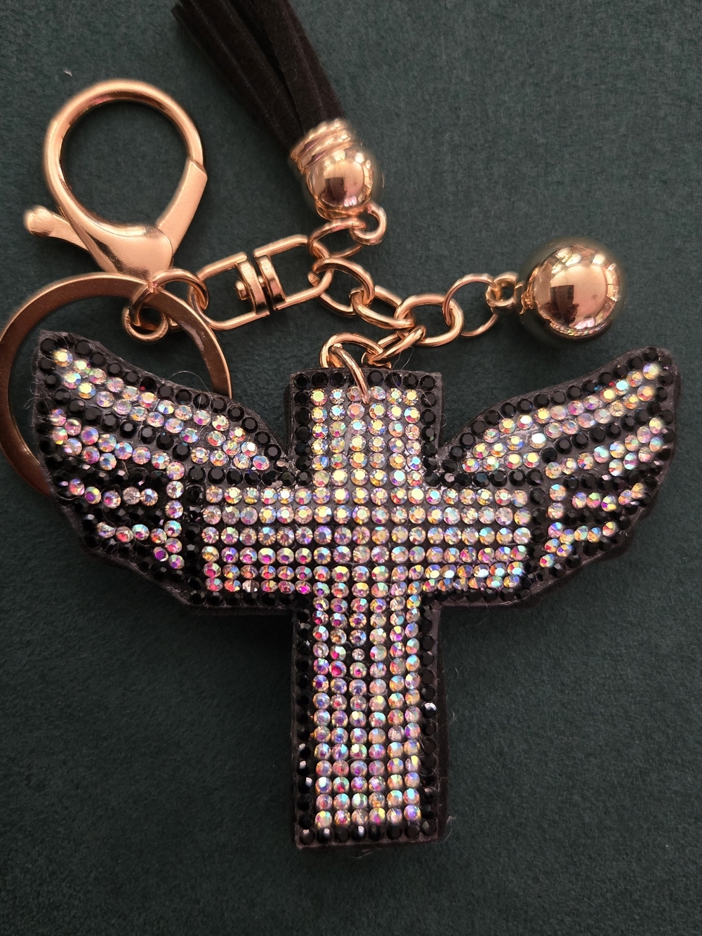 Rhinestone ✝️Winged Cross Bag Charm / Keychain with Iridescent Stones